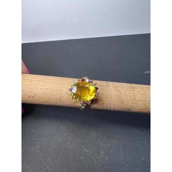 Yellow topaz multi stone gold over sterling silver halo cocktail ring size 8 - Picture 10 of 10